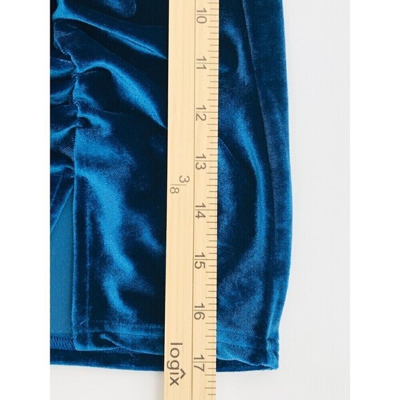 Blue Blush Velvet Women's‎ Knee length Skirt Ruched Size Medium Blue Side Slit - Picture 6 of 12